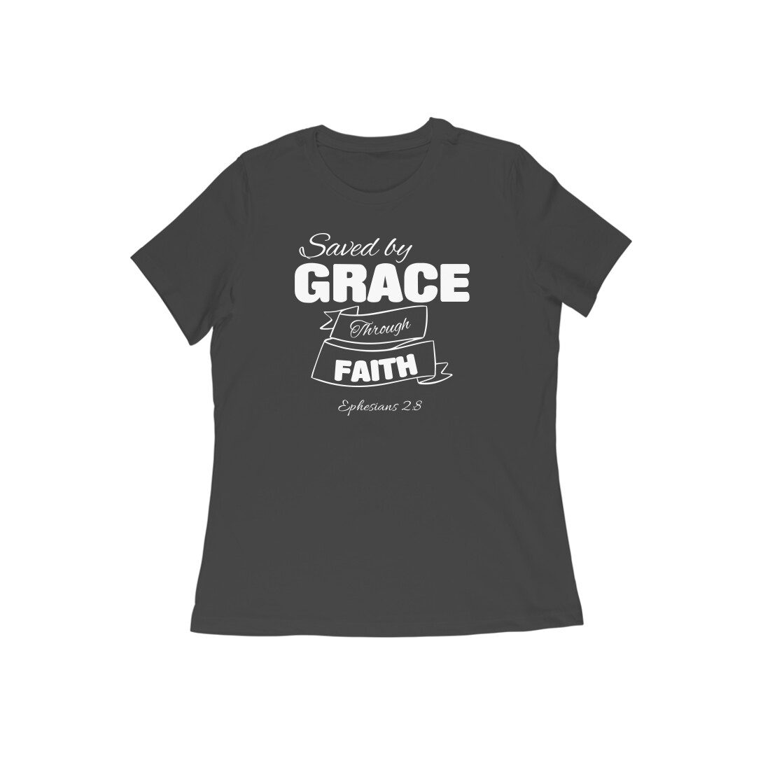 Christian Half Sleeve Tee shirt – Saved by Grace through faith - New stylish font