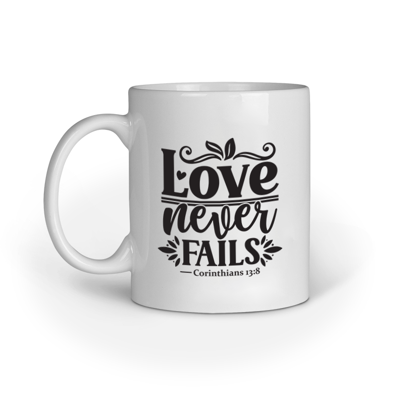 Ceramic Mugs with Christian verse from The Bible - Love never fails